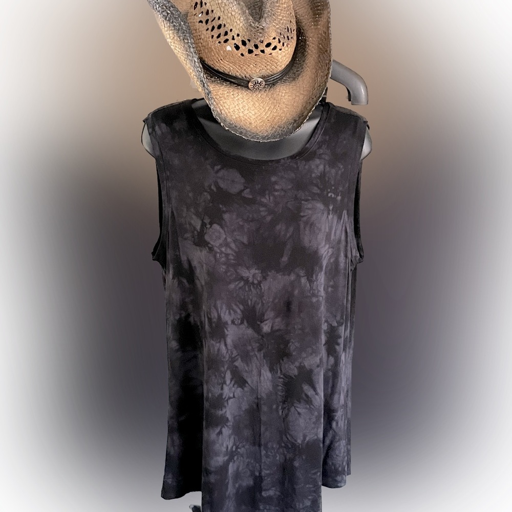 Cute Black Print Tahari Sleeveless Tank Top Size XL